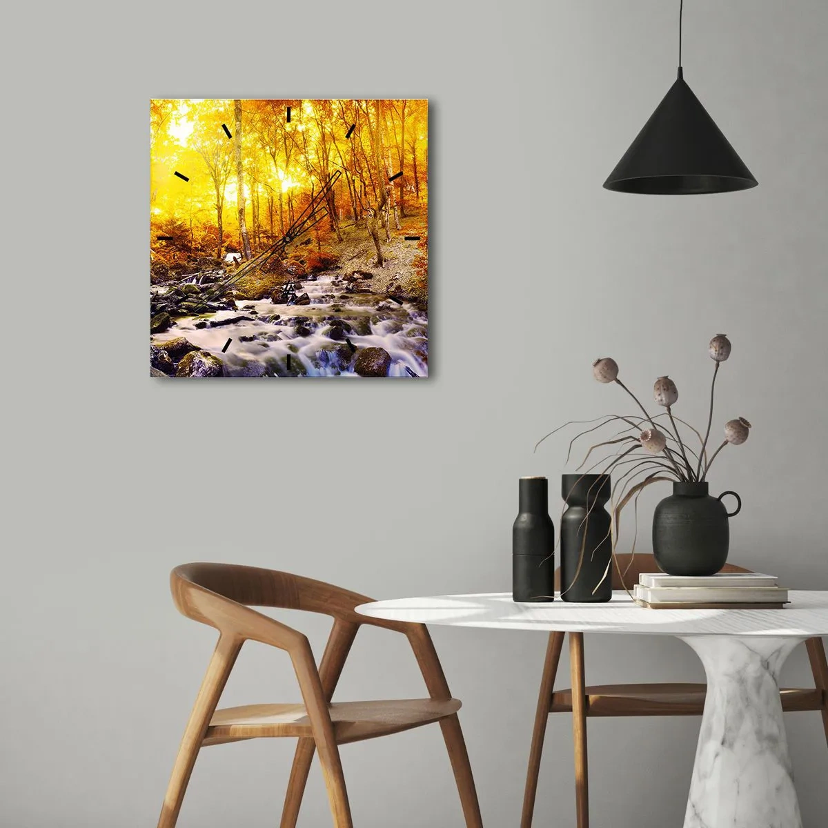 Väggklocka - Klocka på glas - Stenar infattade i guld och platina - 30x30 cm