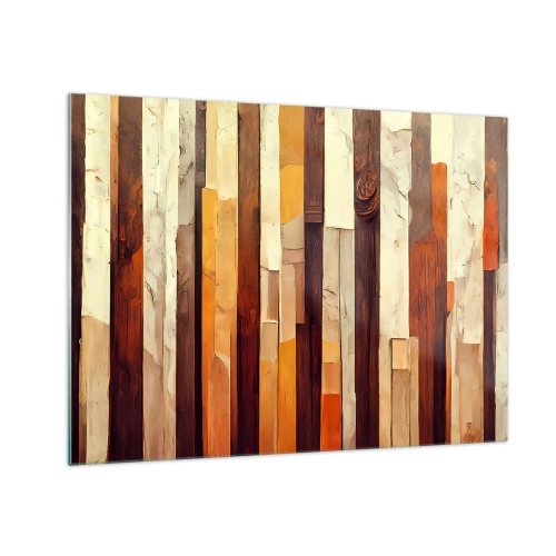Glastavla - Bild på glas - En komposition av vertikala ränder i nyanser av trä och beige - 70x50cm - Hymn av skogens träd - Modern väggdekoration för vardagsrum och sovrum ARTTOR