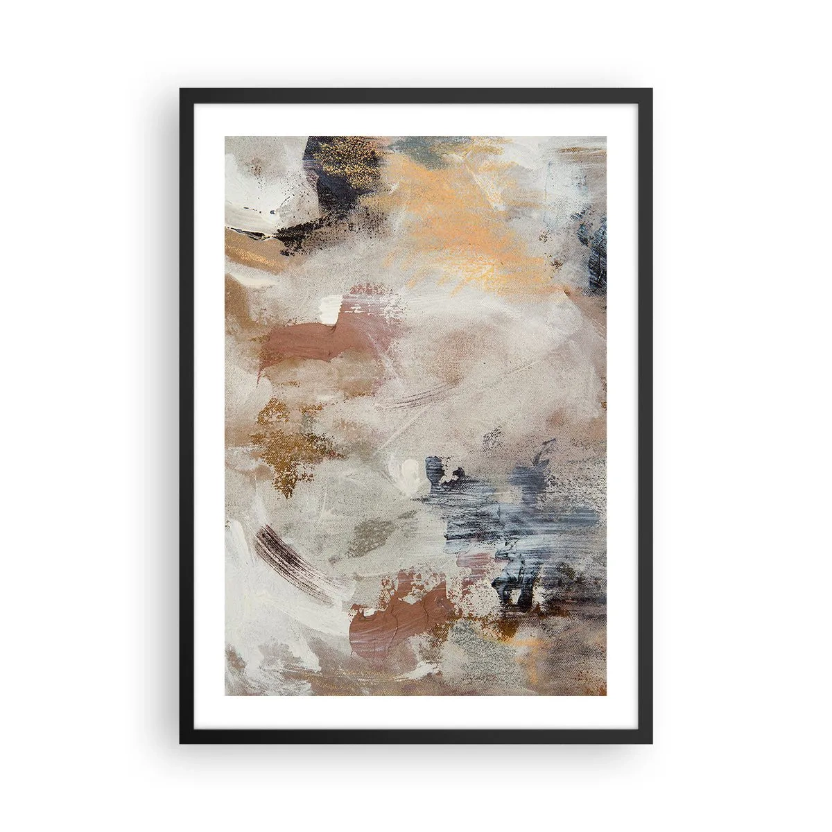 Affisch i svart ram - En abstrakt komposition i varma, jordnära färger. - 50x70cm - Dimmig abstraktion - Modern väggdekoration för vardagsrum och sovrum ARTTOR