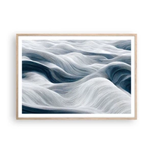 Affisch i ram av ljusek - Vitblåa vågor - 100x70 cm