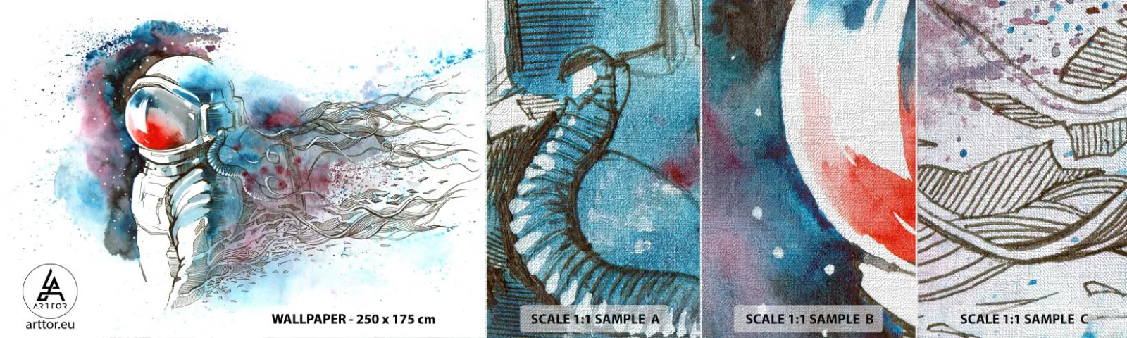 Provbit av fototapet Premium Canvas - Ensam med rymden - Astronaut, Kosmonaut, Abstraktion - 100x30 cm