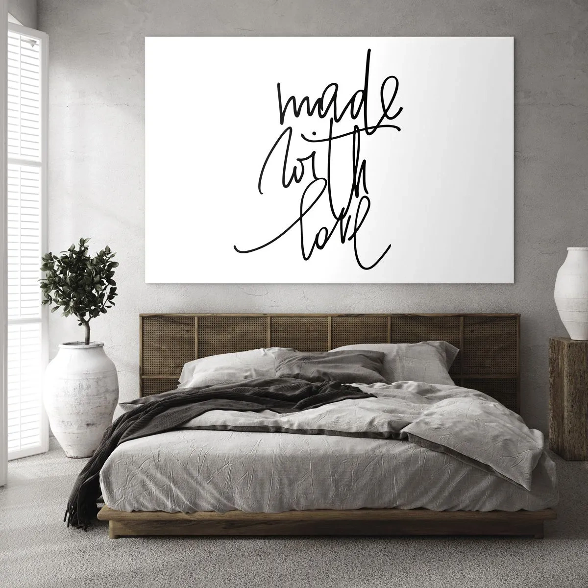 Glastavla - Bild på glas - Minimalistisk inskription "Made with love" - 70x50cm - Bästa märket - Modern väggdekoration för vardagsrum och sovrum ARTTOR