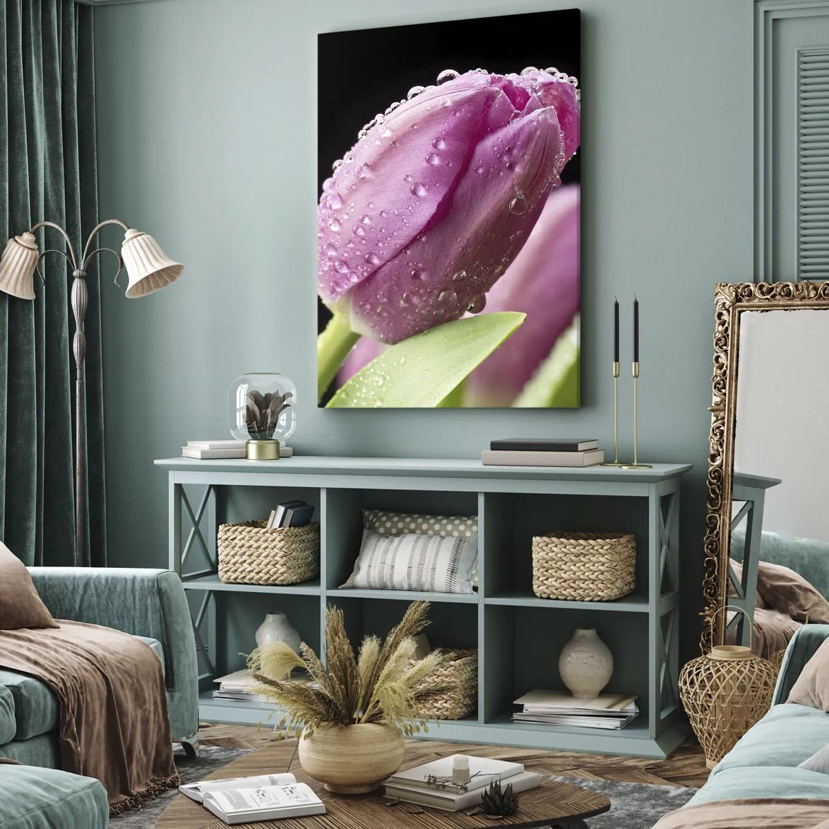 Canvastavla - Bild på duk - Lila sömn i daggen - 55x100 cm