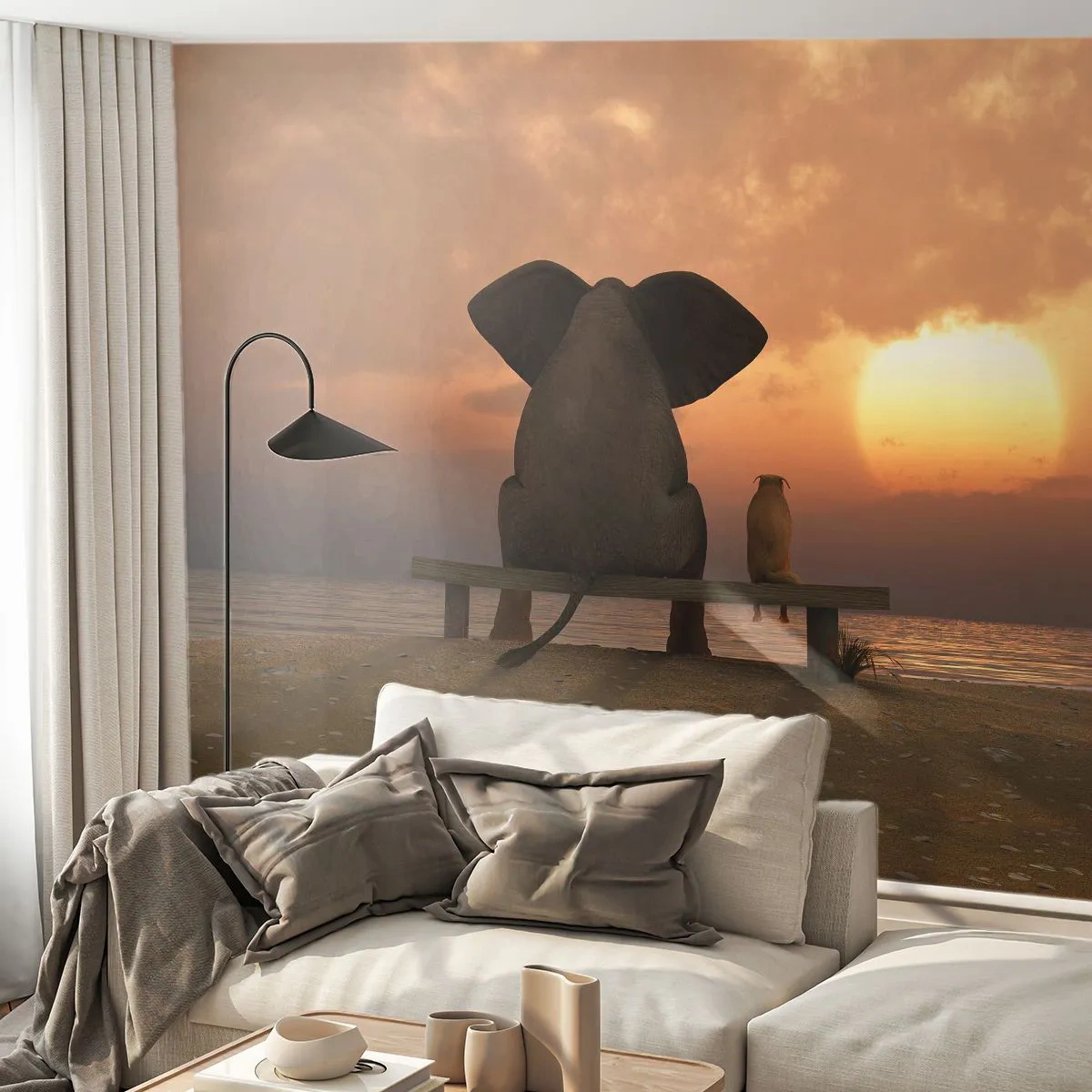 Fototapet Premium Canvas - Det är bra att vara tyst tillsammans - Abstraktion, Djur, Vänskap - 350x256 cm