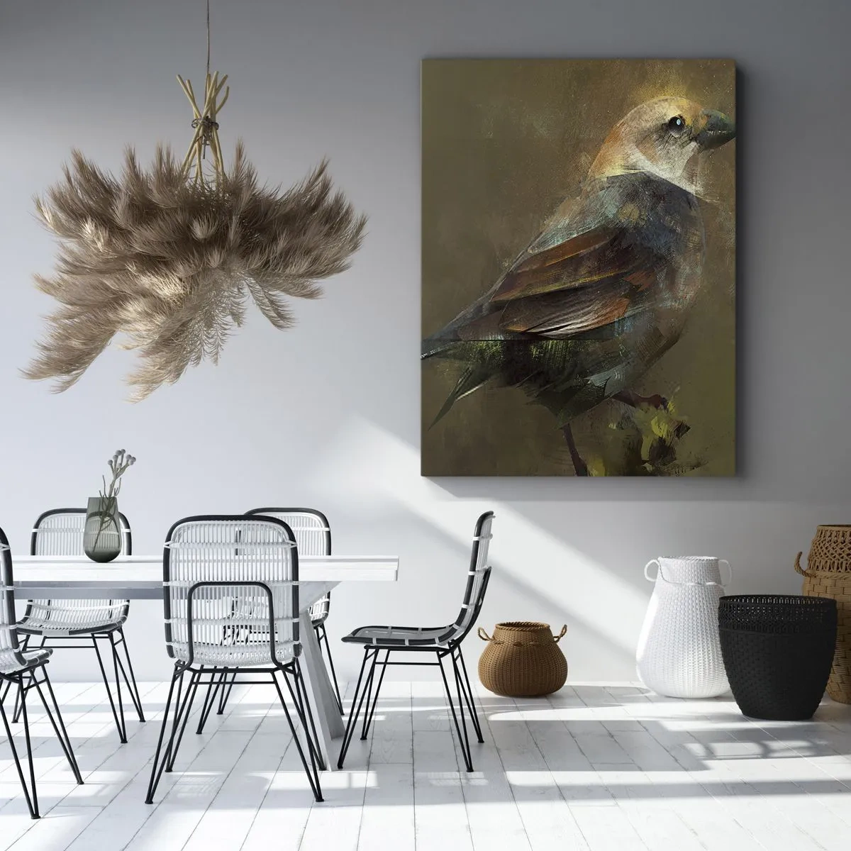 Canvastavla - Bild på duk - Gråsparv, en liten fågel - 50x70 cm