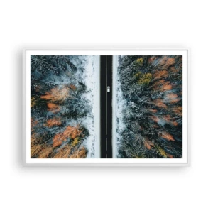Affisch i vit ram - Genom vinterskogen - 100x70 cm
