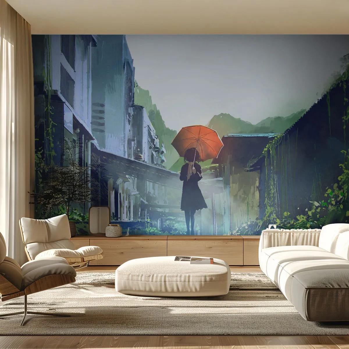 Självhäftande Fototapet Deluxe Sticker - Uppfriskande regn - Abstraktion, Stad, Arkitektur - 250x175 cm