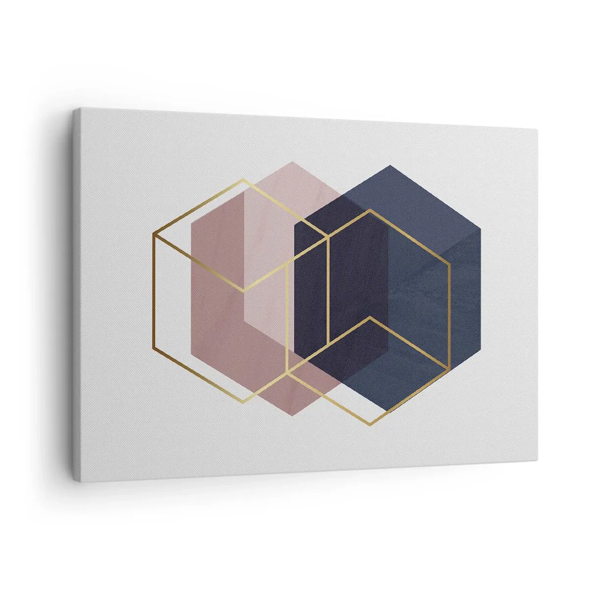 Canvastavla - Bild på duk - Geometriska former i gyllene linjer på en pastellbakgrund - 70x50cm - Enkelhetens styrka - Modern väggdekoration för vardagsrum och sovrum ARTTOR