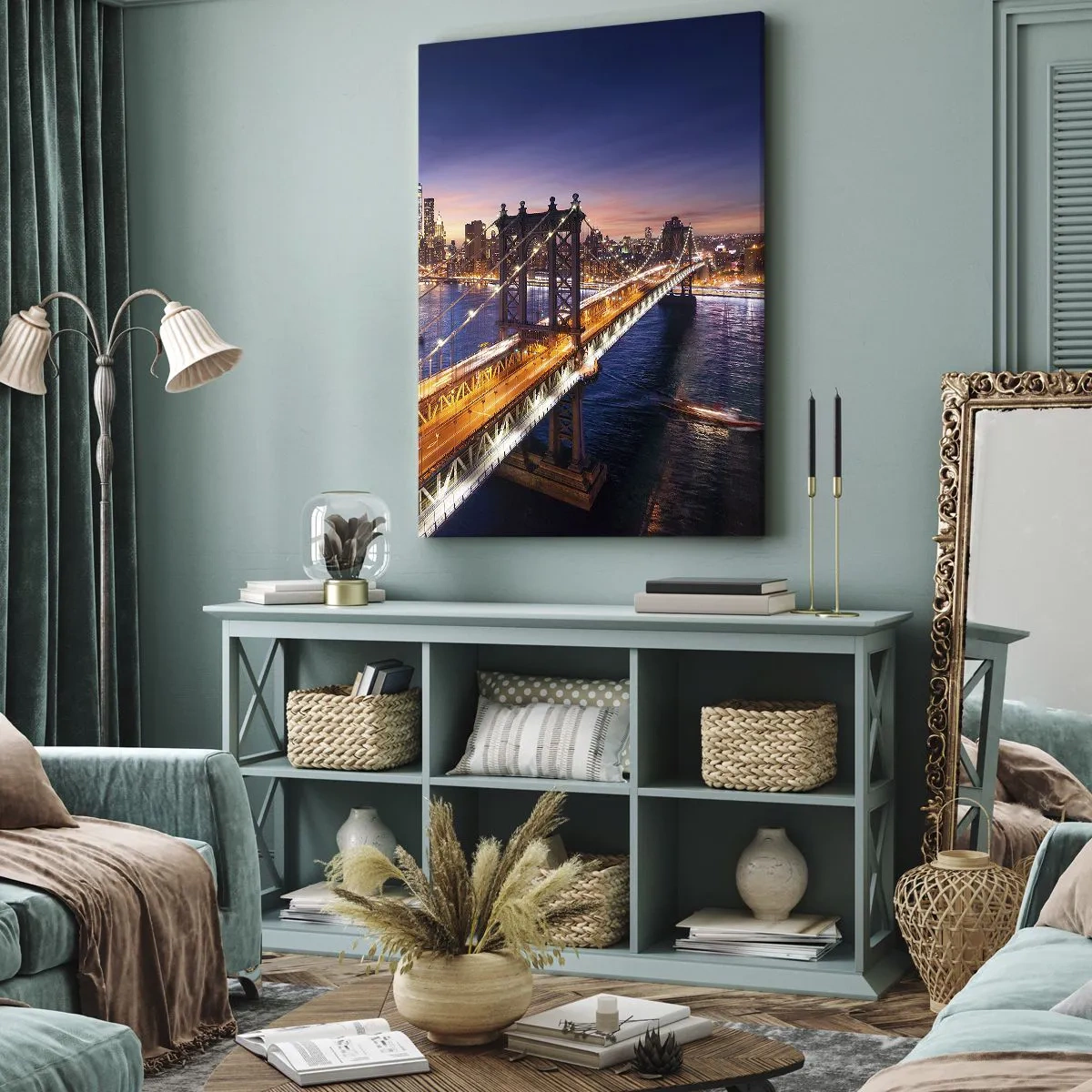 Canvastavla - Bild på duk - Över ljusbron till stadens hjärta - 50x70 cm