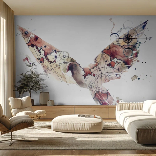 Självhäftande Fototapet Deluxe Sticker - Luftburen vandrare - Fåglar, Duva, Abstraktion - 350x256 cm