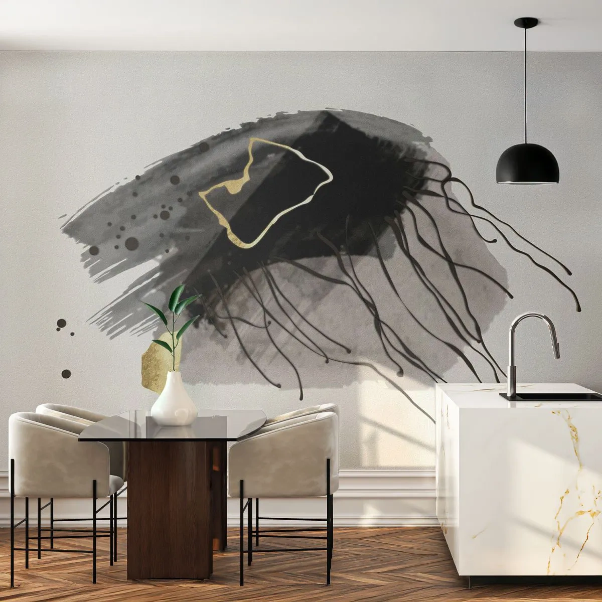 Fototapet Premium Sand - I svart och guld - Abstraktion, Bit, Grafik - 100x70 cm