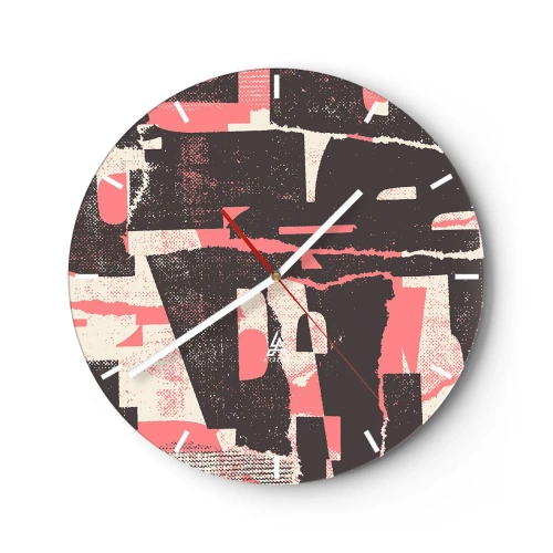 Väggklocka - Klocka på glas - Geometrisk abstraktion i rosa, krämfärgat och brunt - 30x30cm - Allt liv och rörelse - Modern väggdekoration för vardagsrum, kök och sovrum ARTTOR