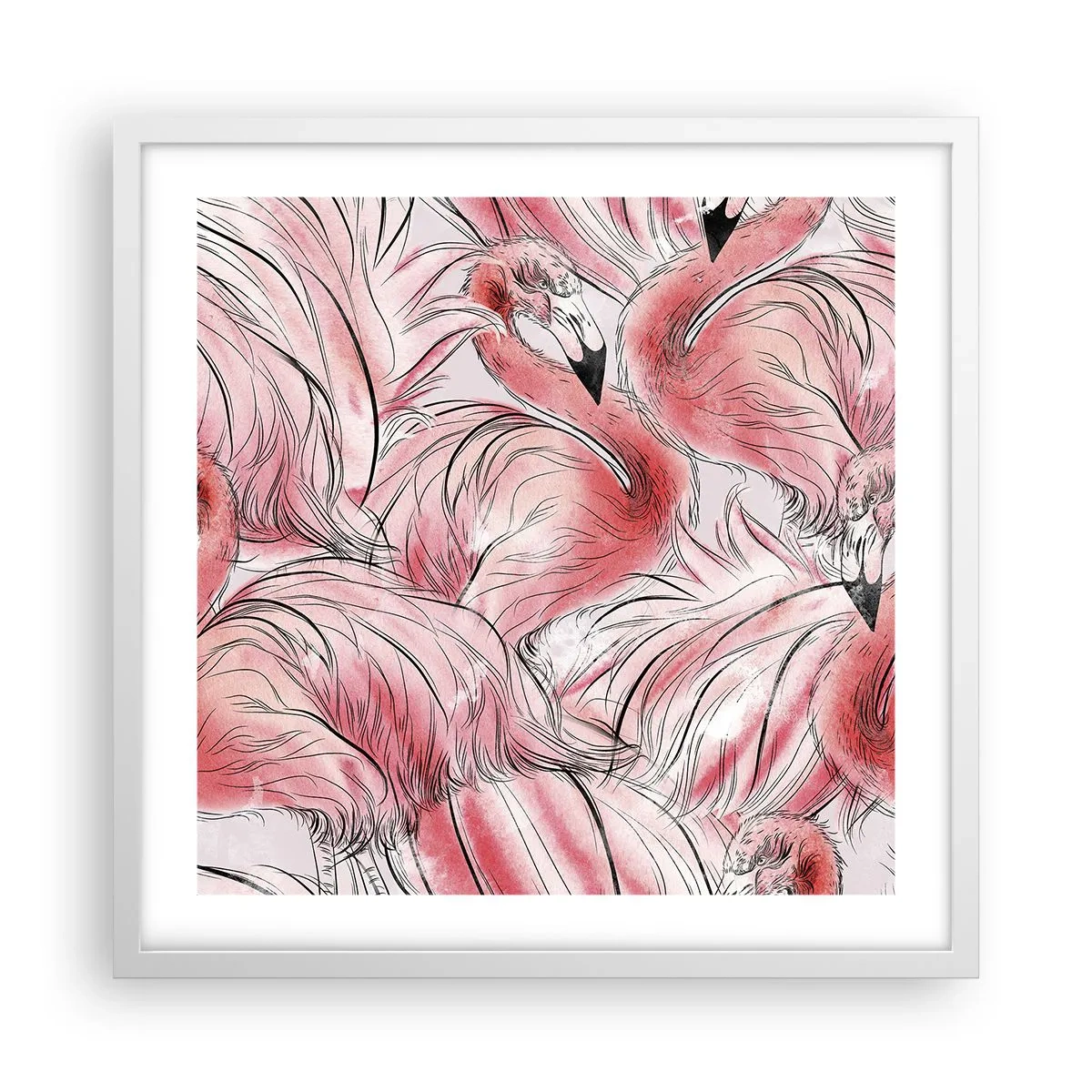 Affisch i vit ram - Fåglarnas corps de ballet - 50x50 cm