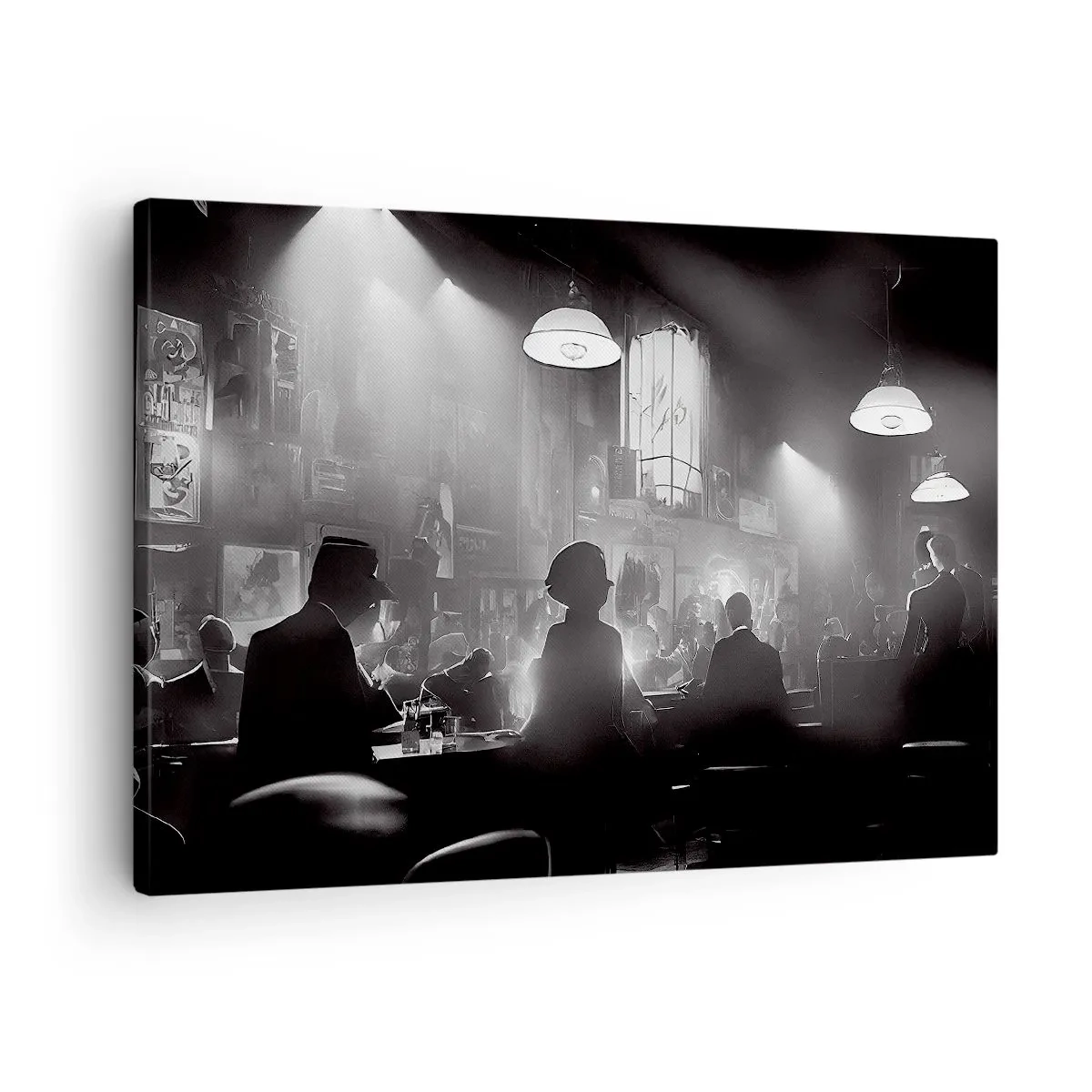 Canvastavla - Bild på duk - Svartvit jazznattklubbsscen - 70x50cm - I en jazzig stämning - Modern väggdekoration för vardagsrum och sovrum ARTTOR