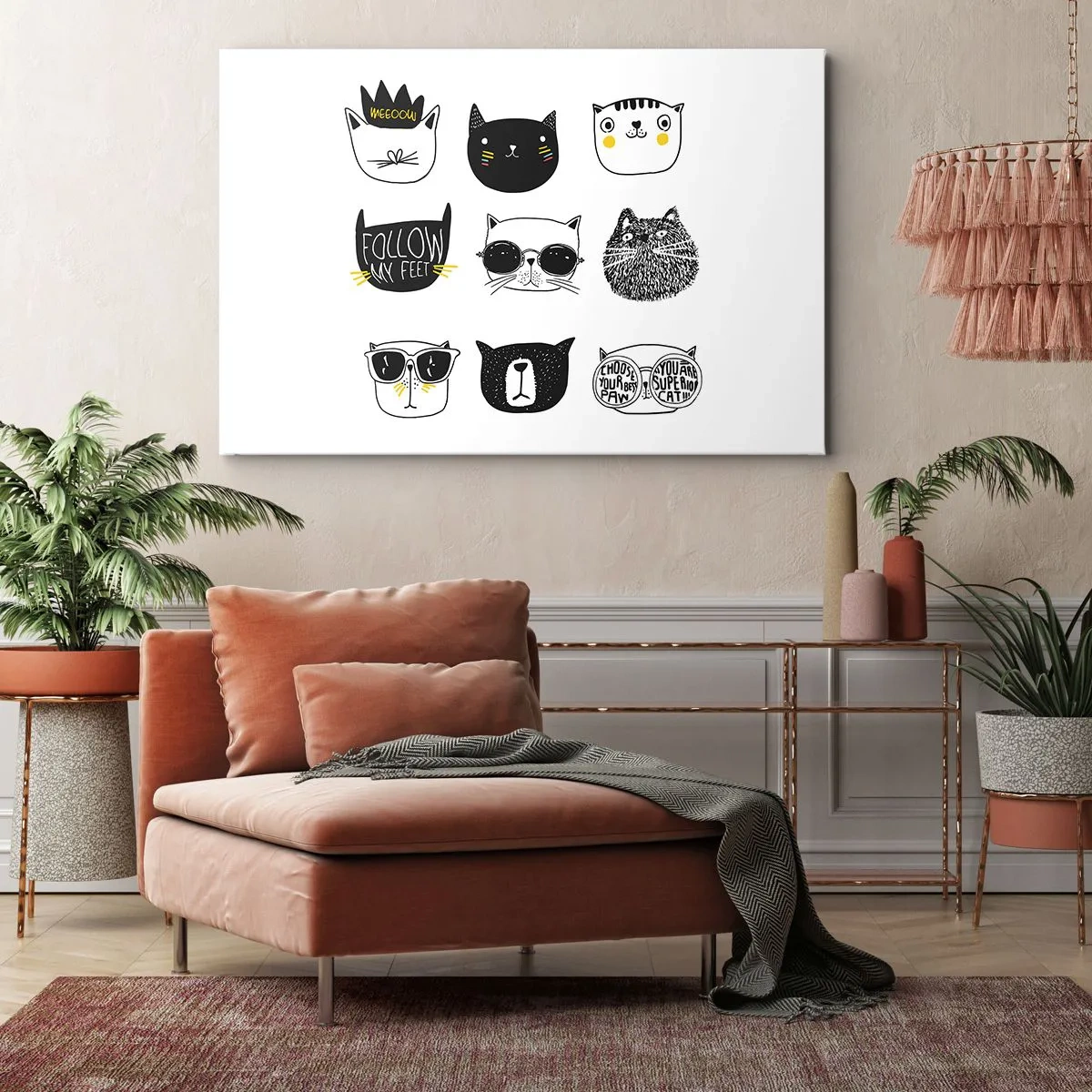 Canvastavla - Bild på duk - Snygga kattillustrationer i minimalistisk stil - 70x50cm - Varje annorlunda - Modern väggdekoration för vardagsrum och sovrum ARTTOR