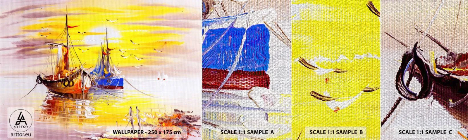 Provbit av fototapet Premium Canvas - Välförtjänt vila i hamnen - Fiskebåt, Fiske, Fåglar - 100x30 cm