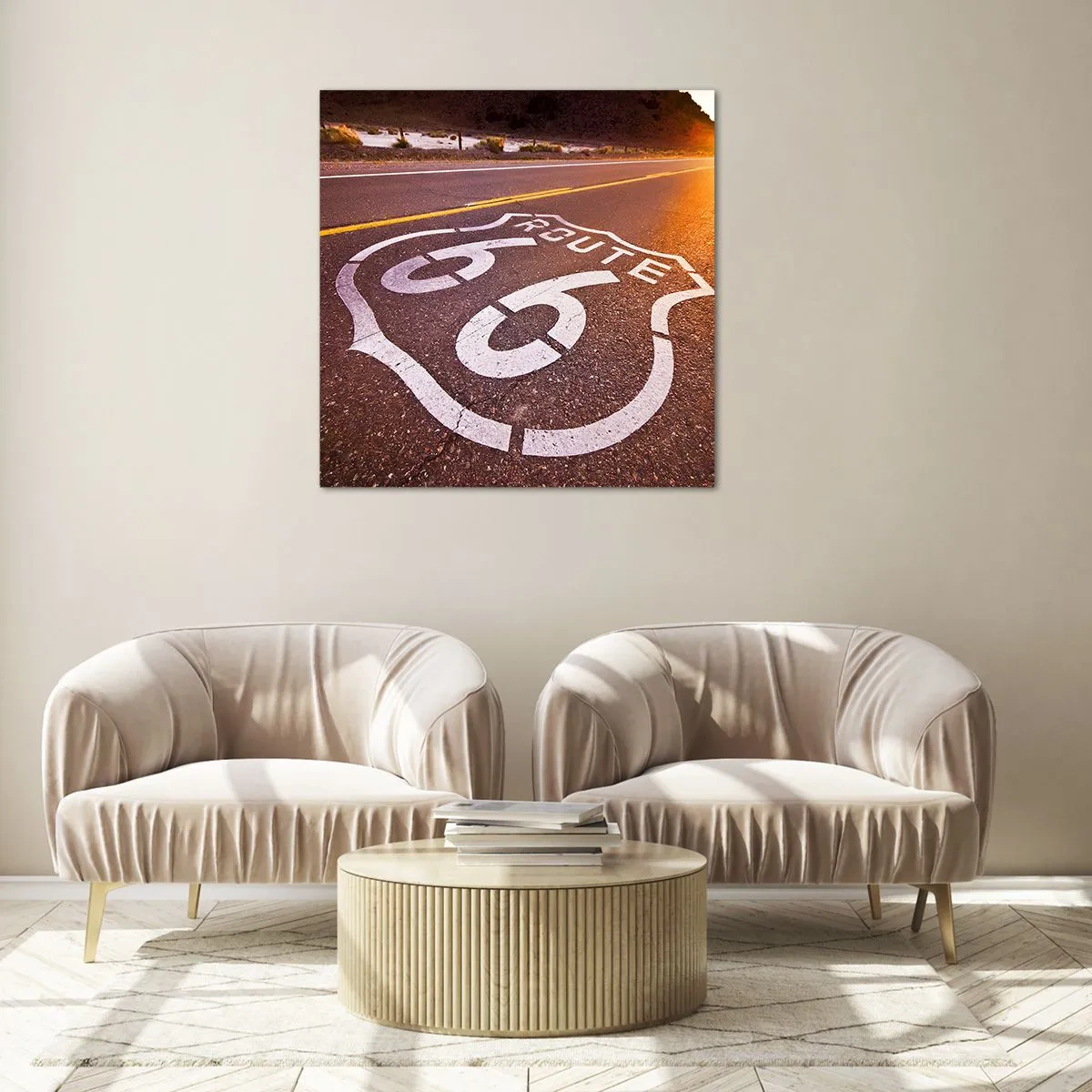 Glastavla - Bild på glas - Den kända Route 66 - 40x40 cm