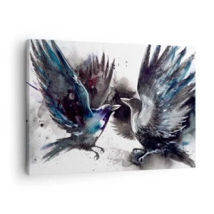 Canvastavla - Bild på duk - Konstnärliga korpar i en dynamisk akvarellkomposition - 70x50cm - Som två korpar... - Modern väggdekoration för vardagsrum och sovrum ARTTOR