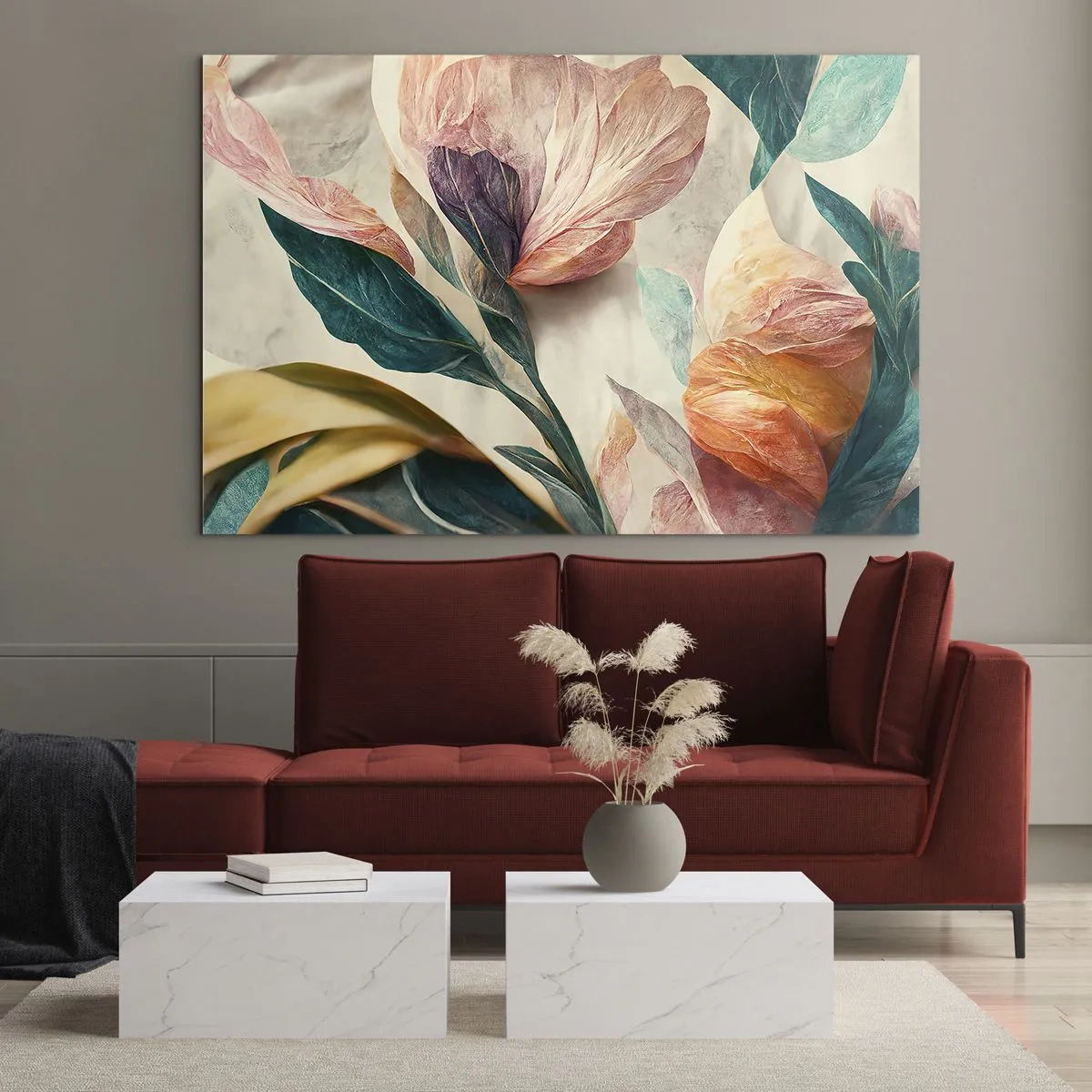 Glastavla - Bild på glas - Blommor av de södra öarna - 70x50 cm