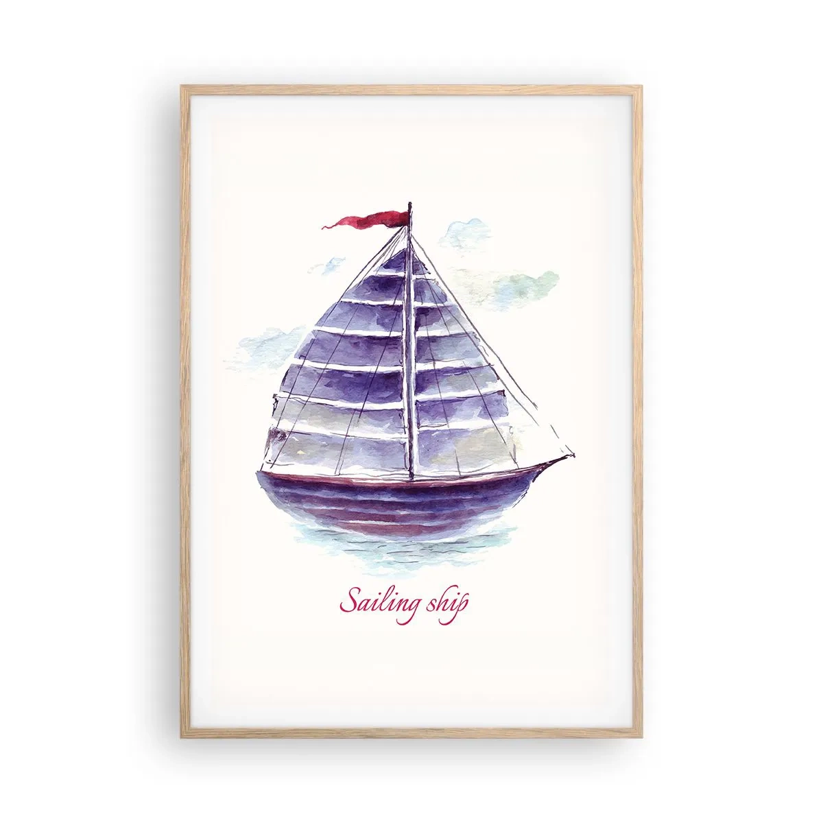 Affisch i ram av ljusek - Fulla seglar och lugnt vatten - 70x100 cm