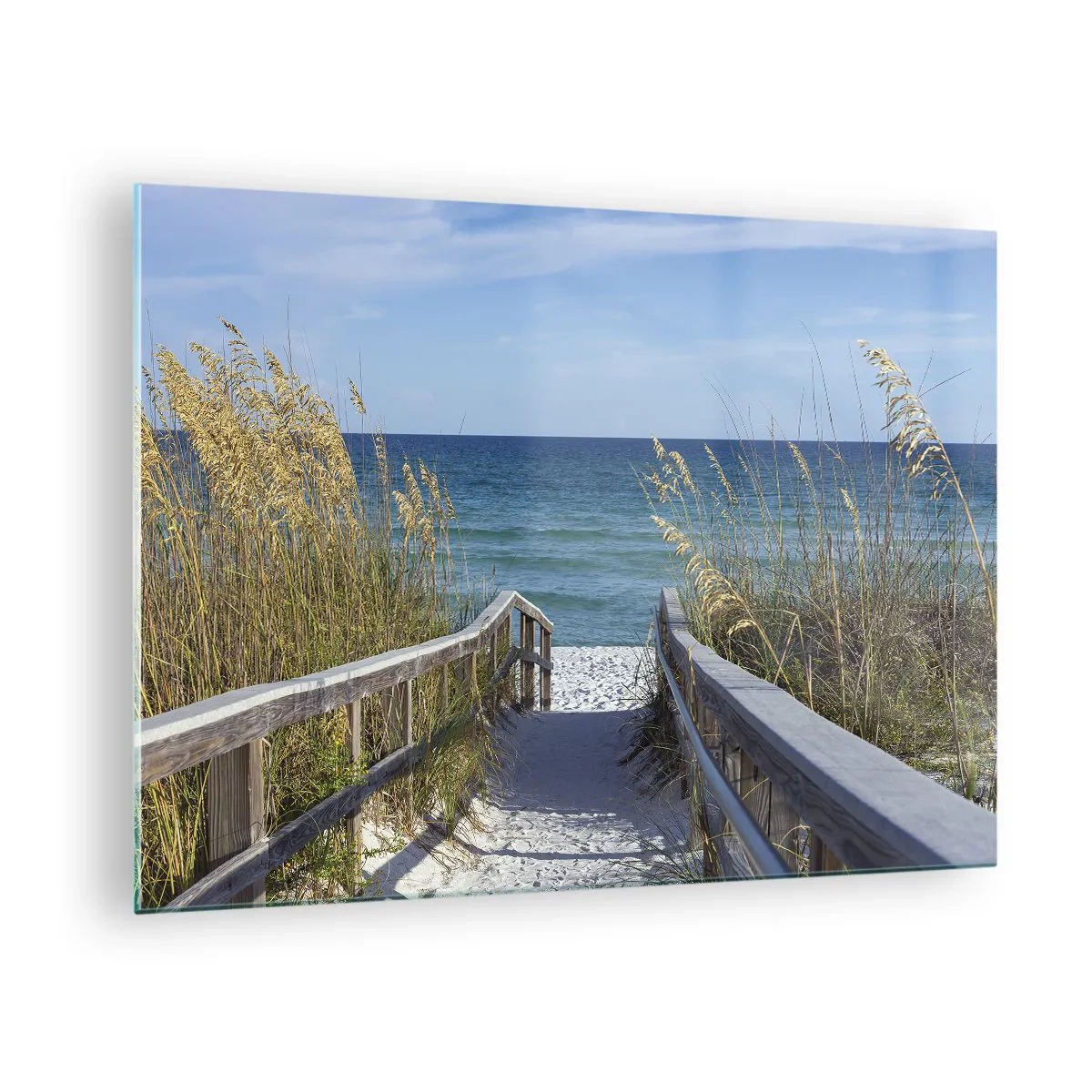 Glastavla - Bild på glas - Stigen till stranden med havsutsikt - 70x50cm - I solen, i vinden - Modern väggdekoration för vardagsrum och sovrum ARTTOR