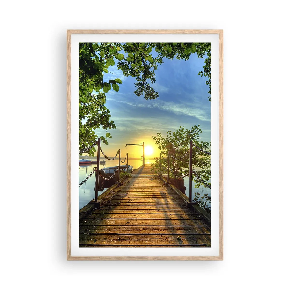 Affisch i ram av ljusek - Solnedgång vid vatten - 61x91 cm