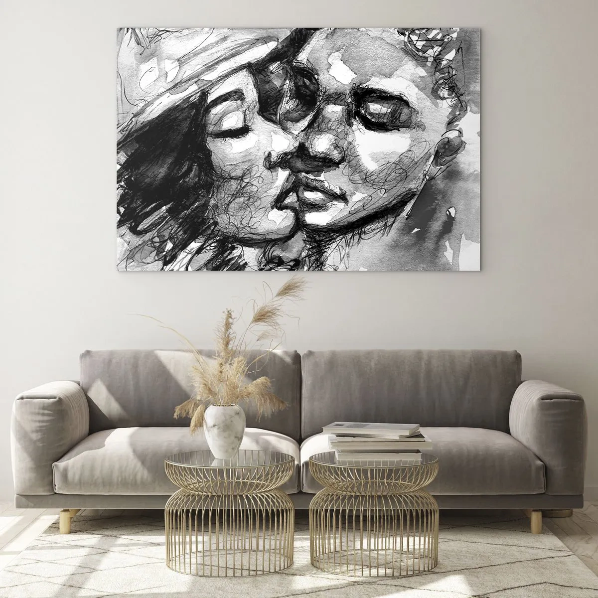 Glastavla - Bild på glas - Ett ömt ögonblick - 70x50 cm