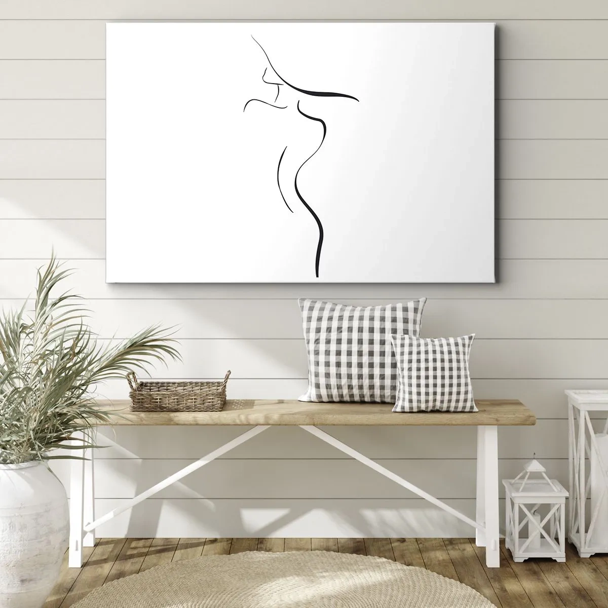 Canvastavla - Bild på duk - Minimalistisk kontur av en kvinnlig silhuett på vit bakgrund - 70x50cm - Svårfångad som en våg - Modern väggdekoration för vardagsrum och sovrum ARTTOR