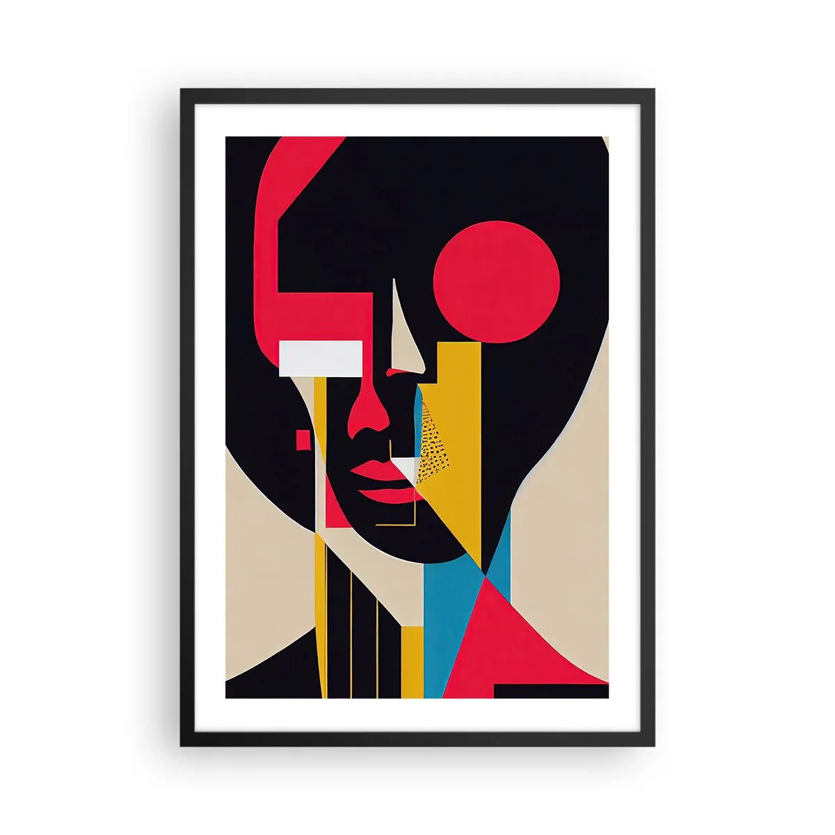 Affisch i svart ram - Abstrakt porträtt i en geometrisk komposition - 50x70cm - Hennes inre värld - Modern väggdekoration för vardagsrum och sovrum ARTTOR