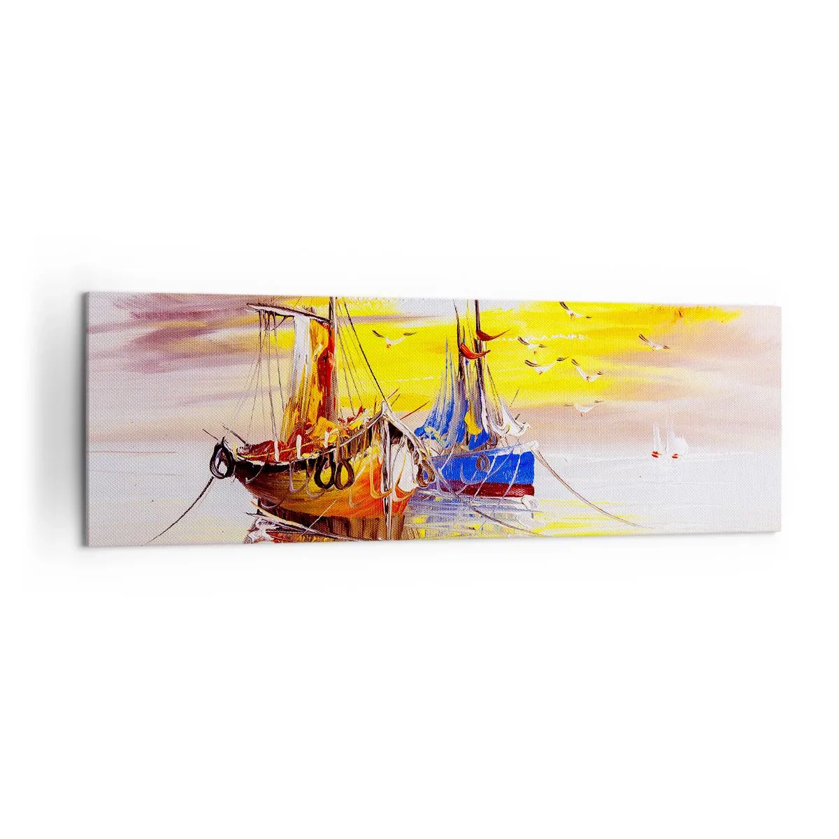 Canvastavla - Bild på duk - Välförtjänt vila i hamnen - 160x50 cm