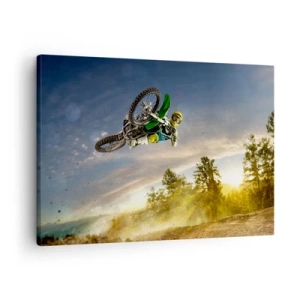 Canvastavla - Bild på duk - Motorcyklist i ett dynamiskt hopp - 70x50cm - Koppla in emotioner! - Modern väggdekoration för vardagsrum och sovrum ARTTOR