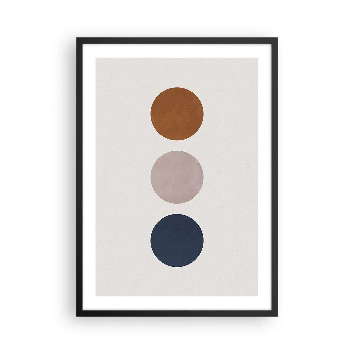 Affisch i svart ram - Minimalistiska cirklar i varma nyanser mot en ljus bakgrund - 50x70cm - Perfektionens symbol - Modern väggdekoration för vardagsrum och sovrum ARTTOR