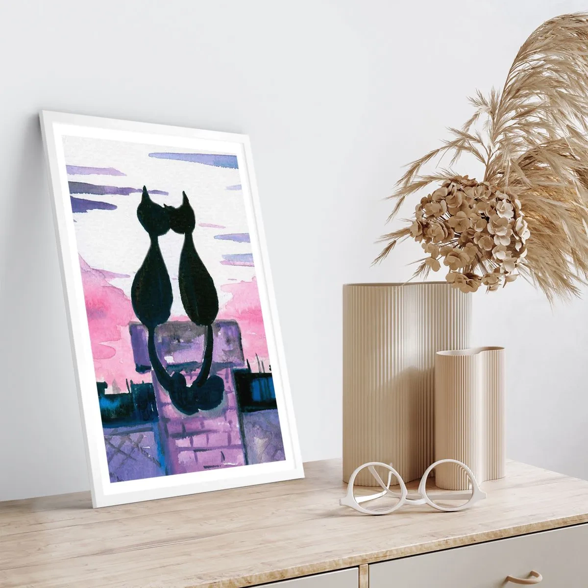 Affisch i vit ram - Rendez-vous under månen - 70x100 cm