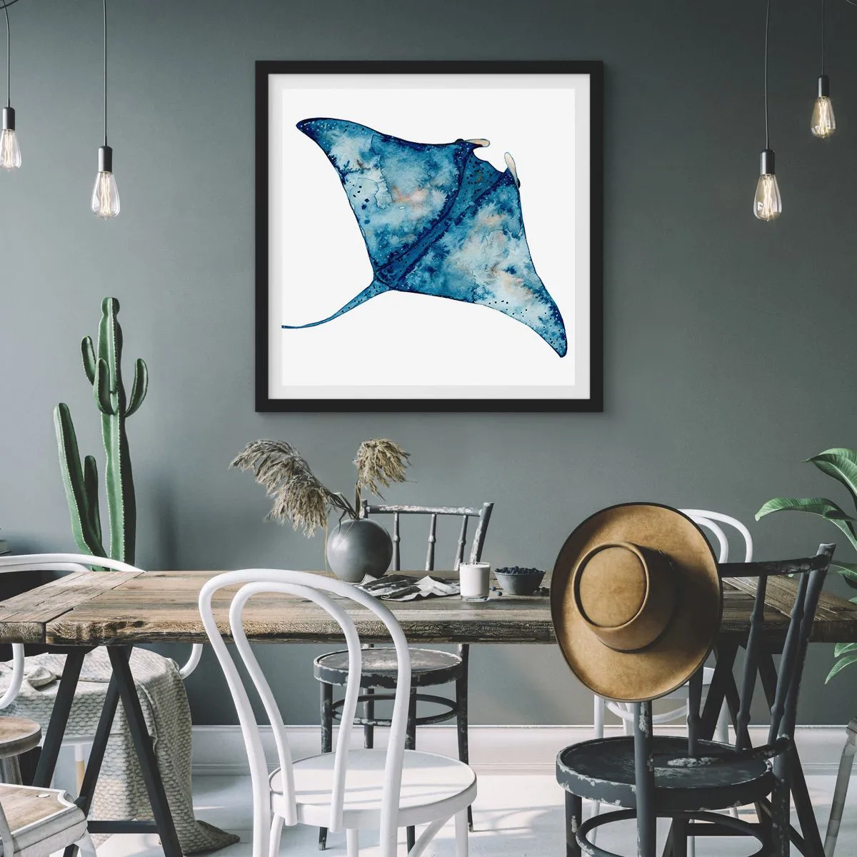 Affisch i svart ram - Liv i blått - 40x40 cm