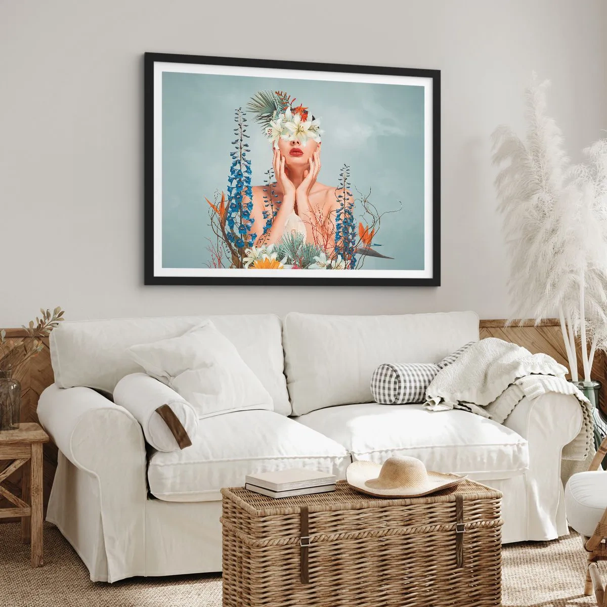 Affisch i svart ram - Kvinna - blomma - 100x70 cm