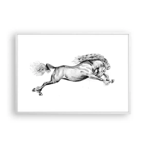 Affisch i vit ram - Fångad i galopplopp - 100x70 cm