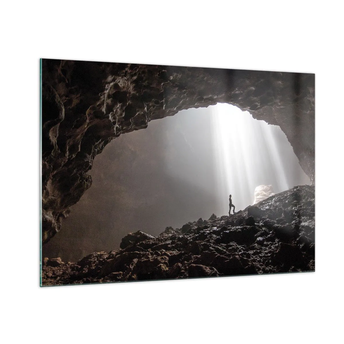 Glastavla - Bild på glas - Ljusfylld grotta - 100x70 cm