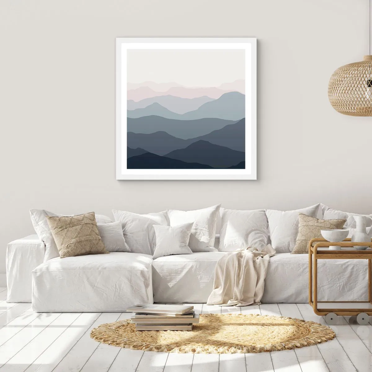 Affisch i vit ram - Fjällens vågor - 60x60 cm