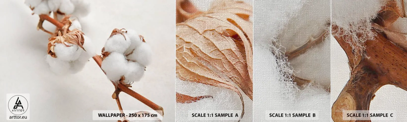 Provbit av fototapet Premium Canvas - Krama om - Bomullsblomma, Blomma, Bomullskvist - 100x30 cm