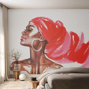 Fototapet på mått Premium Canvas - ”Vind som vidgar mannens näsborrar” - Porträtt av en kvinna, Kvinnans ansikte, Abstraktion