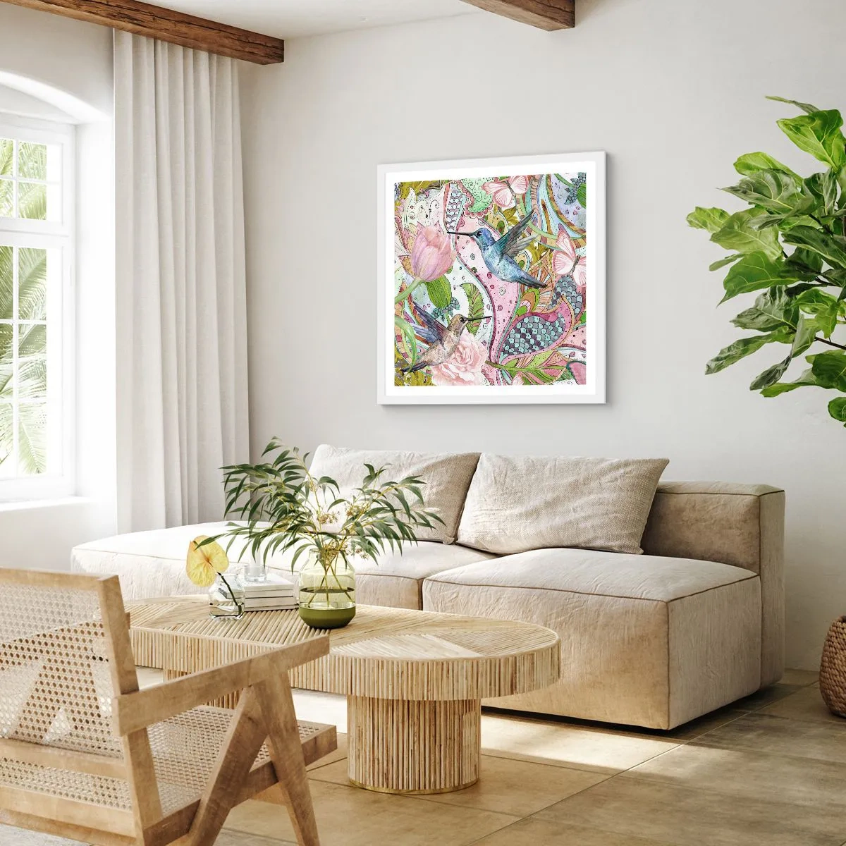 Affisch i vit ram - Inbäddade i klätterväxter - 60x60 cm