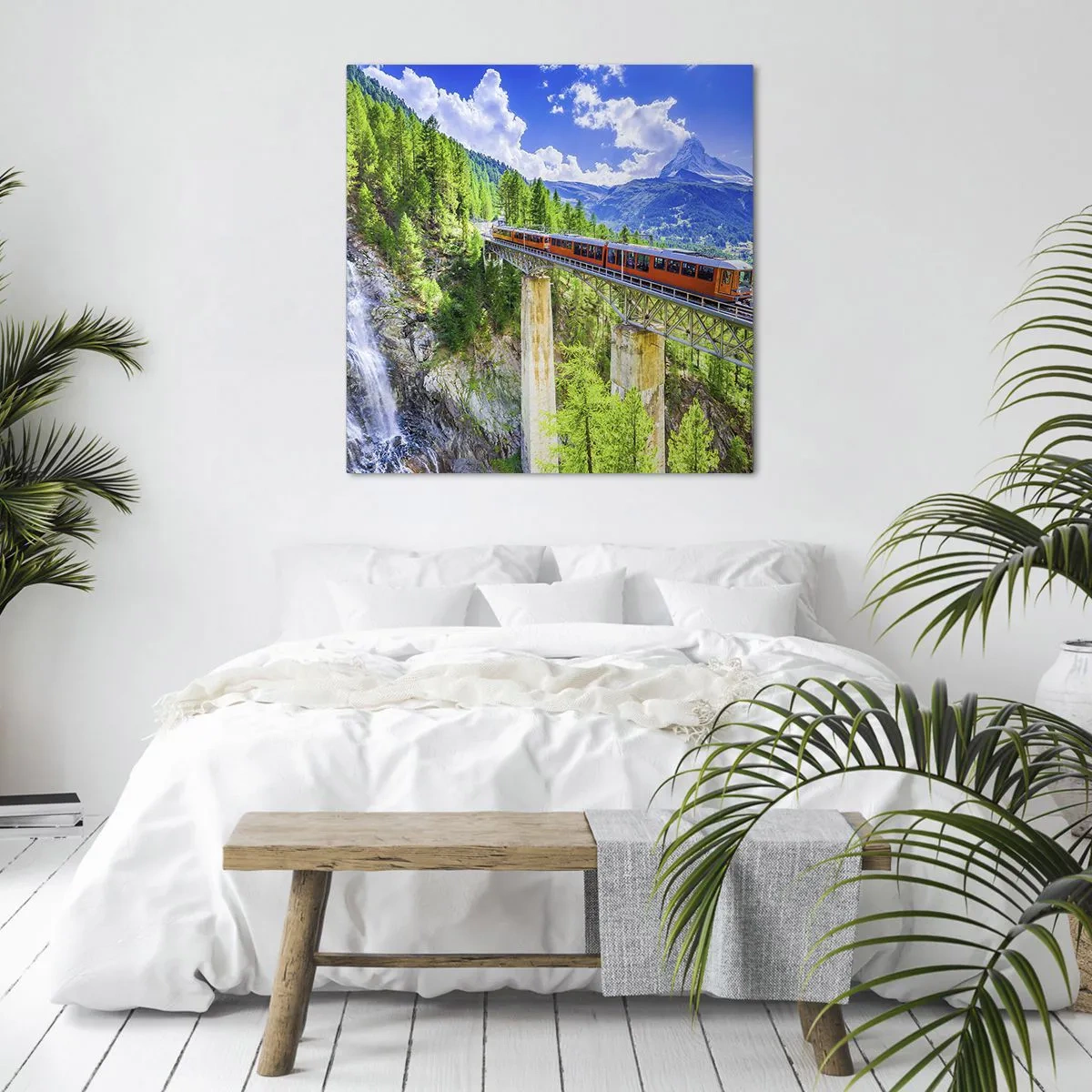 Canvastavla - Bild på duk - Järnväg till Alperna - 60x60 cm