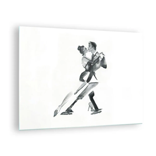 Glastavla - Bild på glas - Ett par som dansar tango i svartvit akvarell - 70x50cm - I en rytm - Modern väggdekoration för vardagsrum och sovrum ARTTOR