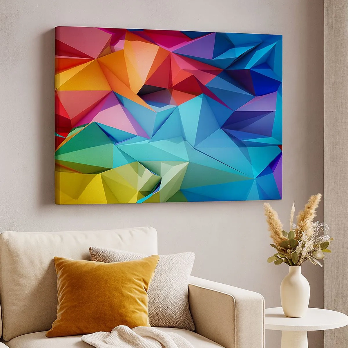 Canvastavla - Bild på duk - Färgglad geometrisk abstraktion i livfulla färger - 70x50cm - Regnbågsorigami - Modern väggdekoration för vardagsrum och sovrum ARTTOR
