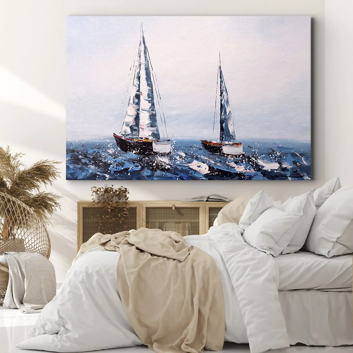 Canvastavla - Bild på duk - Segelbåtar på ett stormigt hav i en målerisk komposition - 70x50cm - Vindens broderskap - Modern väggdekoration för vardagsrum och sovrum ARTTOR
