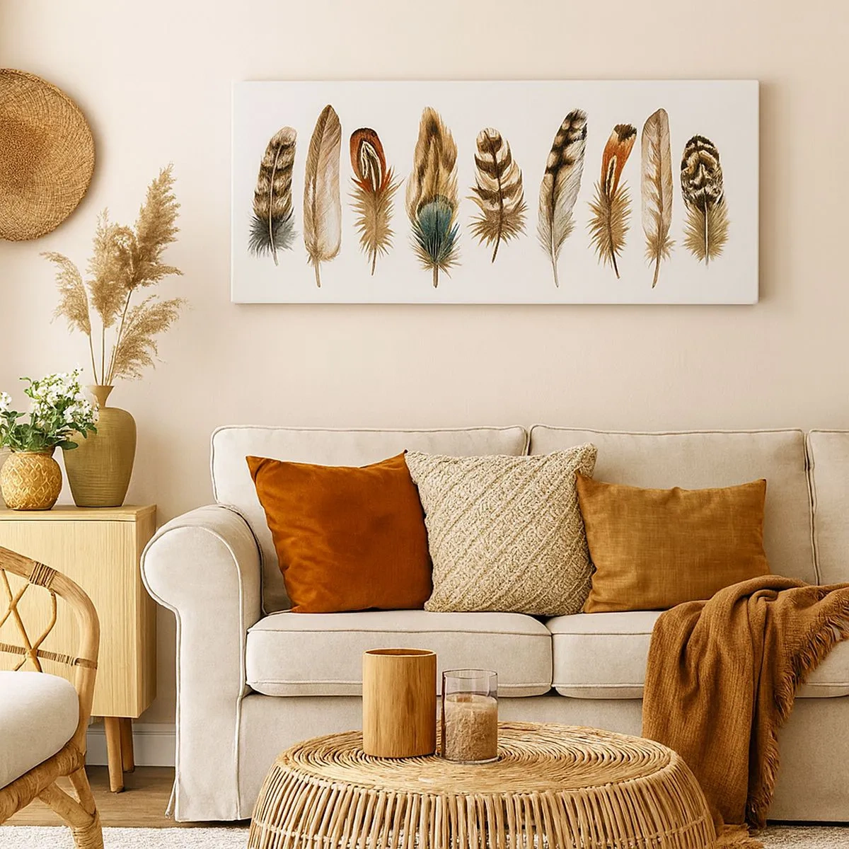 Canvastavla - Bild på duk - Fjädervariation - 100x40 cm