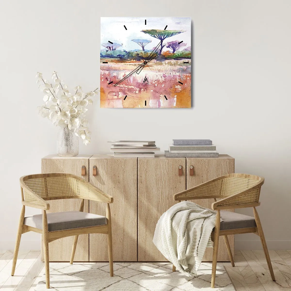 Väggklocka - Klocka på glas - Savannens färg - 40x40 cm