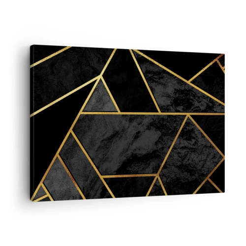 Canvastavla - Bild på duk - Geometriskt guldmönster på svart bakgrund - 70x50cm - Mörker och sken - Modern väggdekoration för vardagsrum och sovrum ARTTOR
