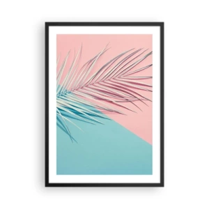 Affisch i svart ram - En palmträd mot en bakgrund av pastellrosa och blå färger - 50x70cm - Tropisk impression - Modern väggdekoration för vardagsrum och sovrum ARTTOR
