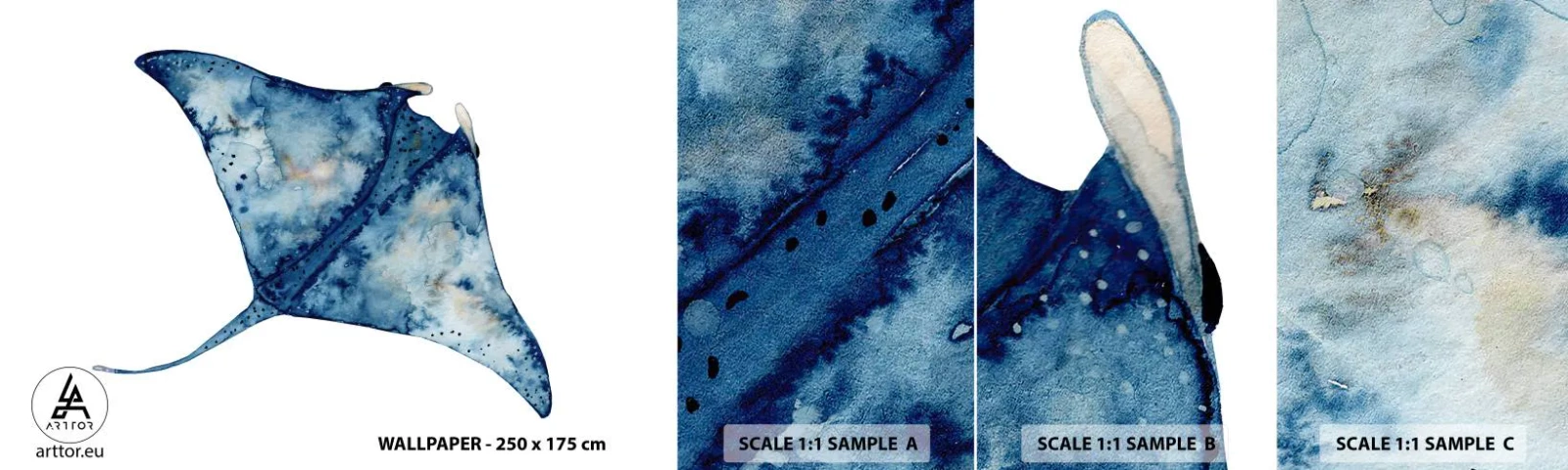 Fototapet Prov Standard Eco - Liv i blått - Stingrocka, Fisk, Seaside stil - 100x30 cm